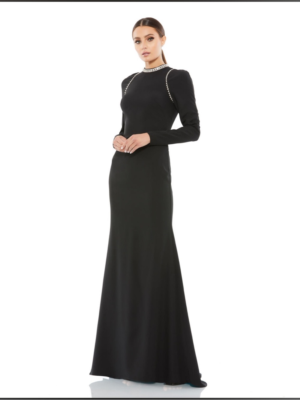 Mac Duggal Black Long Sleeve Embellished Neck Gown ❤️NWT❤️